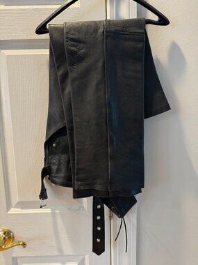 Jim Leather Inc. Black Leather Motorcycle Riding Chaps Men’s Medium Like New